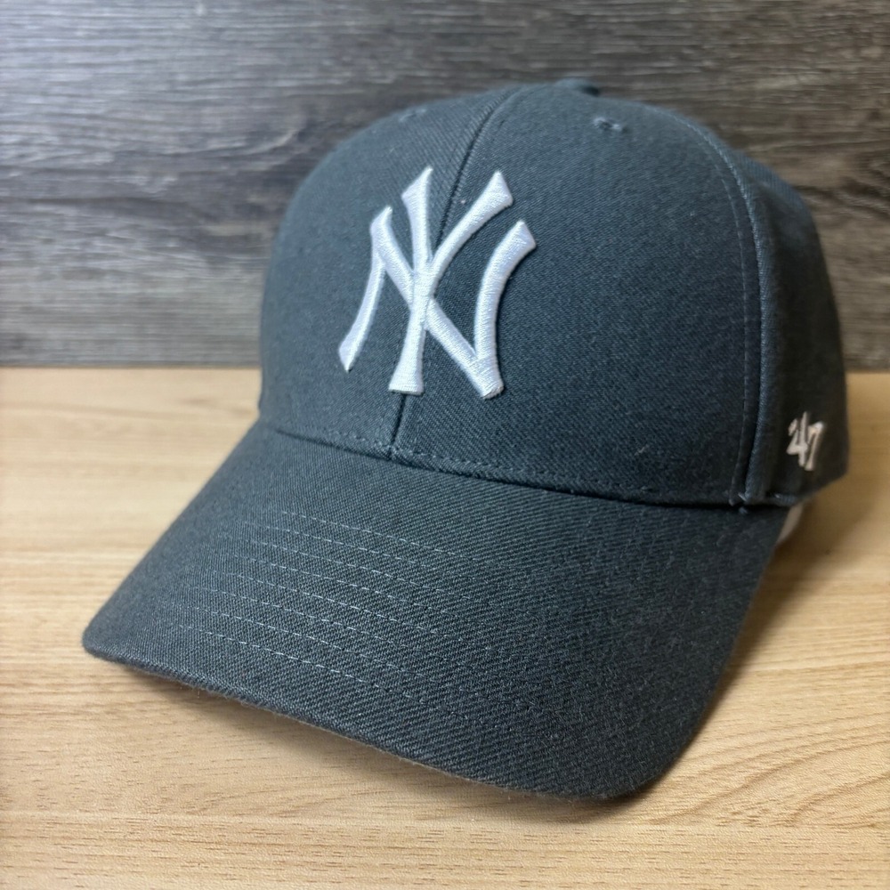 New York Yankees Hat Cap Strap Back Black Gray MLB Baseball '47